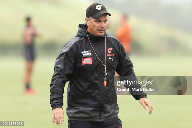 Giants head coach Adam Kingsley looks on during a GWS Giants AFL training session at VAILO Community Centre on February 27, 2024 in Sydney, Australia.