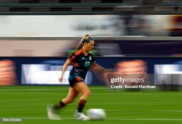 Camila Gomez Ares of Argentina controls the ball against the Dominican Republic during Group A - 2024 Concacaf W Gold Cup match at Dignity Health...