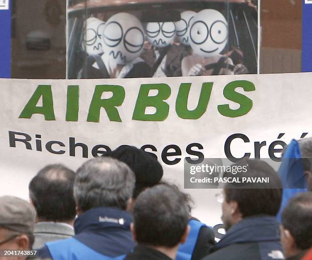 French employees of European airplane manufacturer Airbus demonstrate in front of Toulouse's prefecture, to protest against restructuring plans to be...