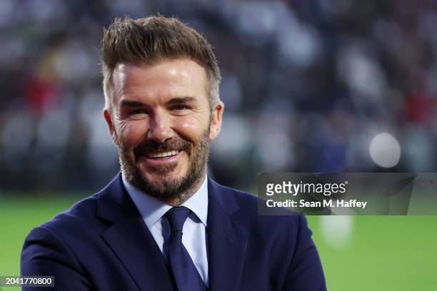 Owner David Beckham of Inter Miami CF reacts prior to a game against the Los Angeles Galaxy at Dignity Health Sports Park on February 25, 2024 in...