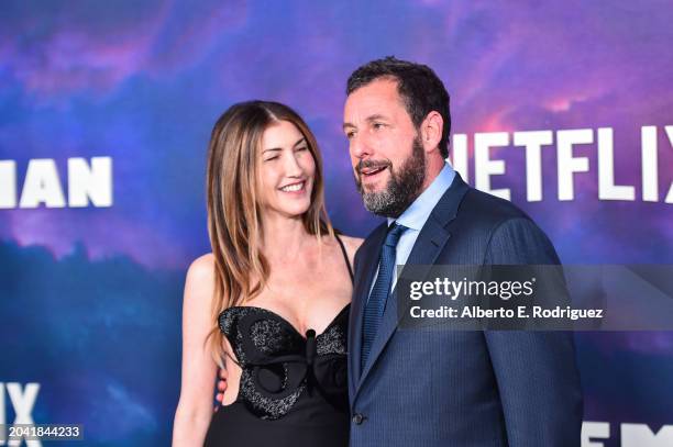 Jackie Sandler and Adam Sandler attend the premiere of Netflix's "Spaceman" at The Egyptian Theatre Hollywood on February 26, 2024 in Los Angeles,...