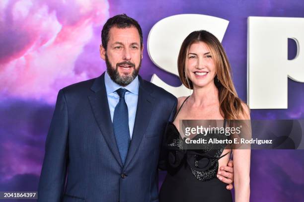 Adam Sandler and Jackie Sandler attend the premiere of Netflix's "Spaceman" at The Egyptian Theatre Hollywood on February 26, 2024 in Los Angeles,...