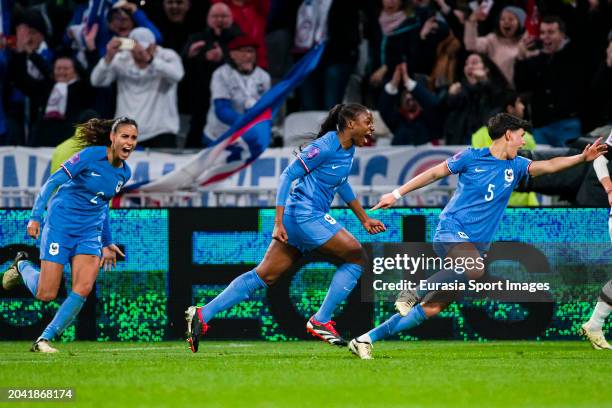 Kadidiatou Diani of France celebrating her goal with her teammates during the UEFA Women's Nations League semi-final match between France and Germany...