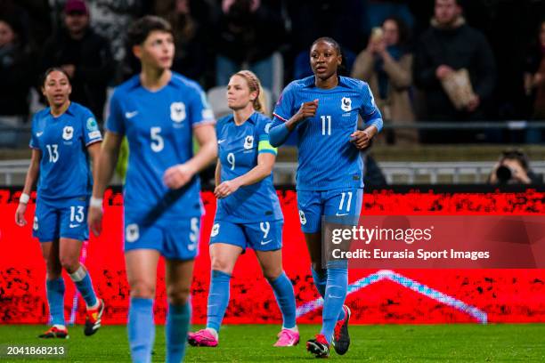 Kadidiatou Diani of France celebrating her goal with her teammates during the UEFA Women's Nations League semi-final match between France and Germany...