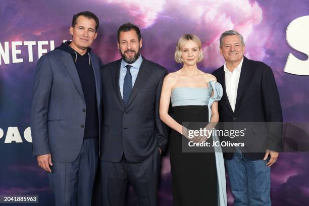 Scott Stuber, Adam Sandler, Carey Mulligan and Ted Sarandos attend the photocall for Netflix's "Spaceman" at The Egyptian Theatre Hollywood on...