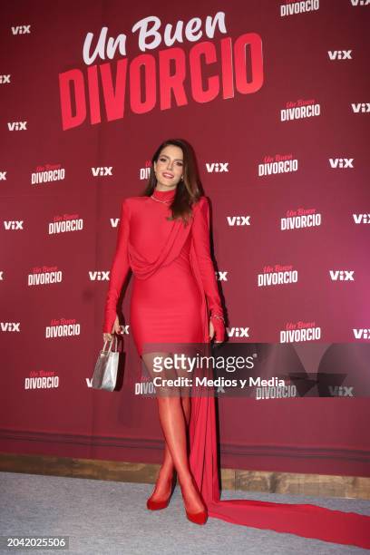 Claudia Álvarez poses for photos during the premiere of 'Un buen divorcio' at Plaza Carso on February 26, 2024 in Mexico City, Mexico.