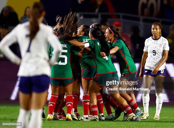 Mexico celebrates a goal against the United States in the second half during Group A - 2024 Concacaf W Gold Cup match at Dignity Health Sports Park...