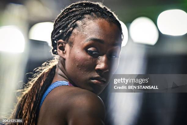 S Talitha Diggs prepares to compete in the Women's 400m heats during the Indoor World Athletics Championships in Glasgow, Scotland, on March 1, 2024.