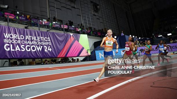 Netherlands' Femke Bol leads the the Women's 400m heat 4 during the Indoor World Athletics Championships in Glasgow, Scotland, on March 1, 2024.