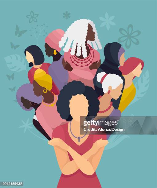 floral harmony. celebrating women worldwide with a bouquet of diversity. - chinese friends stock illustrations