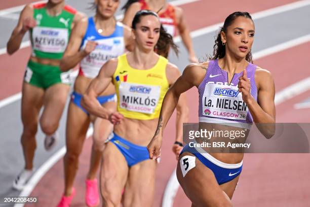 Laviai Nielsen of Great Britain competing in the Women's 400m during Day 1 of the World Athletics Indoor Championships Glasgow 2024 at the Emirates...