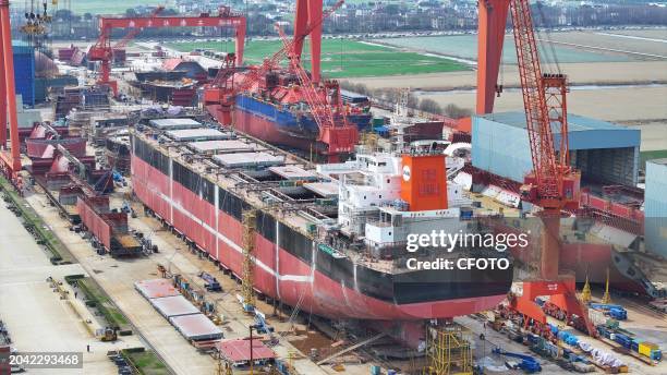 Construction of several vessels begins at Yangzi Mitsui Shipbuilding Co., LTD., Taicang Port Economic and Technological Development Zone, in Suzhou,...