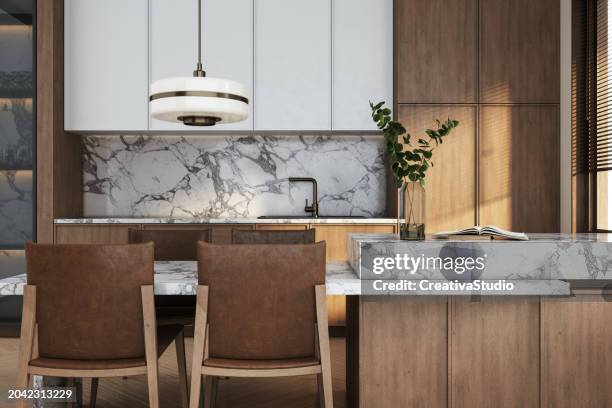 modern elegant kitchen stock photo - domestic kitchen stock pictures, royalty-free photos & images