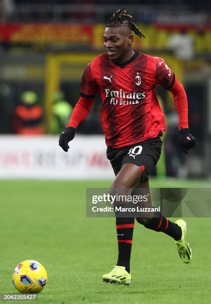 Rafael Leao of AC Milan in action during the Serie A TIM match between AC Milan and Atalanta BC at Stadio Giuseppe Meazza on February 25, 2024 in...