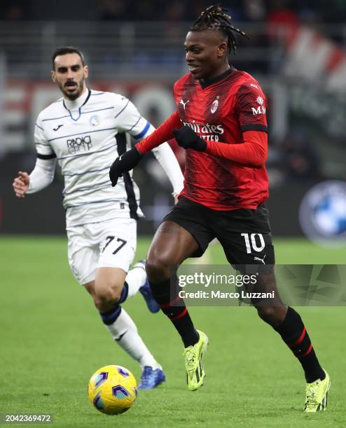 Rafael Leao of AC Milan in action during the Serie A TIM match between AC Milan and Atalanta BC at Stadio Giuseppe Meazza on February 25, 2024 in...