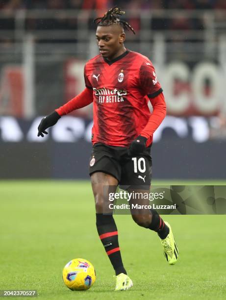 Rafael Leao of AC Milan in action during the Serie A TIM match between AC Milan and Atalanta BC at Stadio Giuseppe Meazza on February 25, 2024 in...