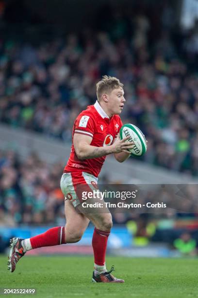 February 24: Sam Costelow of Wales in action during the Ireland V Wales, Six Nations rugby union match at Aviva Stadium on February 24 in Dublin,...