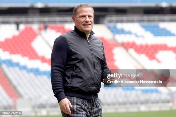 Max Eberl, Board Member for Sport FC Bayern München poses at the field of play of the Allianz Arena after a press conference in which Eberl is...