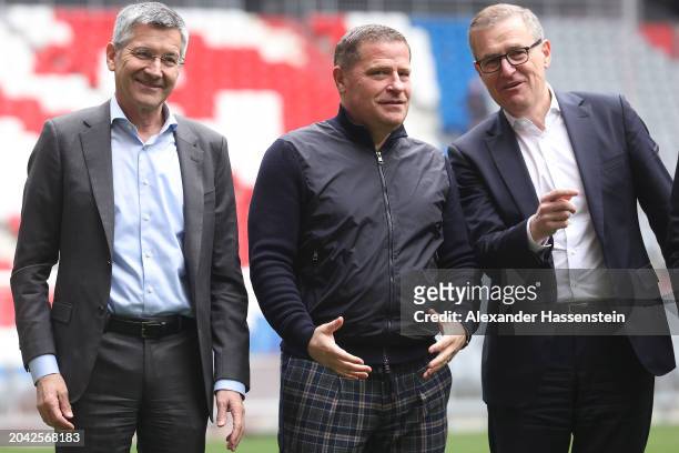 Max Eberl , Board Member for Sport FC Bayern München poses with Herbert Hainer , Presseident of FC Bayern München and Jan-Christian Dreesen, CEO of...