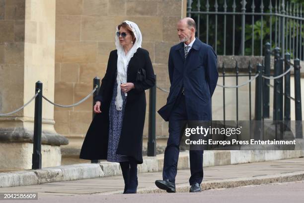 Queen Noor of Khorndania and Kyril of Bulgaria arriving at the funeral for Constantine of Greece at Windsor Palace, February 27 in Windsor, United...