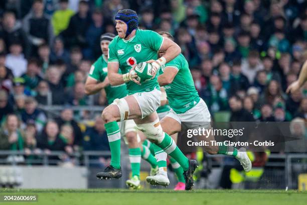 February 24: Ryan Baird of Ireland makes a break during the Ireland V Wales, Six Nations rugby union match at Aviva Stadium on February 24 in Dublin,...