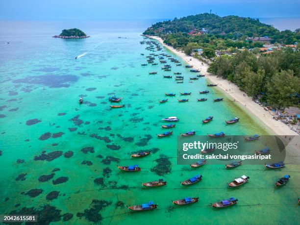 aerial view on the beach against sky at koh lipe in thailand - ko lipe stock pictures, royalty-free photos & images