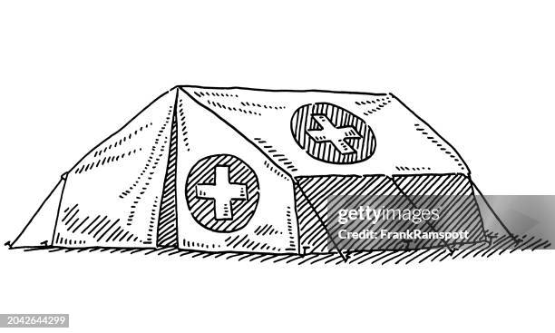 medical tent symbol drawing - displaced persons camp stock illustrations