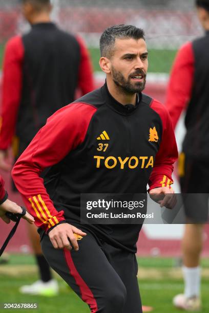 Roma player Leonardo Spinazzola during training session at Centro Sportivo Fulvio Bernardini on February 27, 2024 in Rome, Italy.