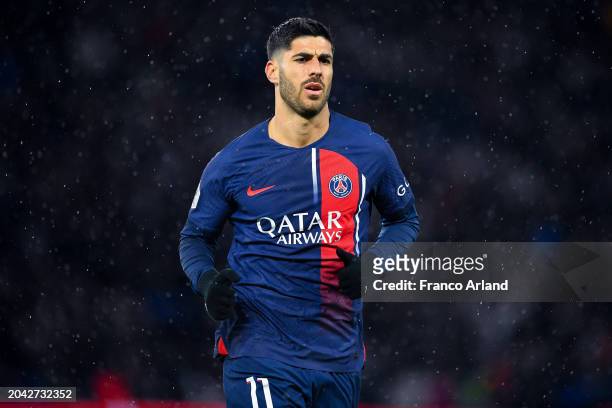 Marco Asensio of PSG looks on during the Ligue 1 Uber Eats match between Paris Saint-Germain and Stade Rennais FC at Parc des Princes on February 25,...