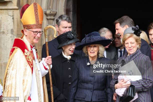 Anne, Princess Royal, Queen Camilla, Queen Anne Marie of Greece and Crown Prince Pavlos of Greece depart the Thanksgiving Service for King...