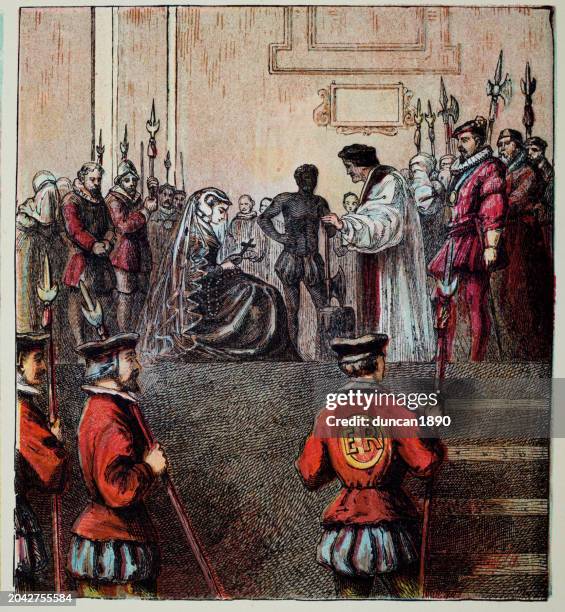 ilustraciones, imágenes clip art, dibujos animados e iconos de stock de ejecución de maría, reina de escocia, tudor, historia inglesa - siglo xvi ilustraciones de stock