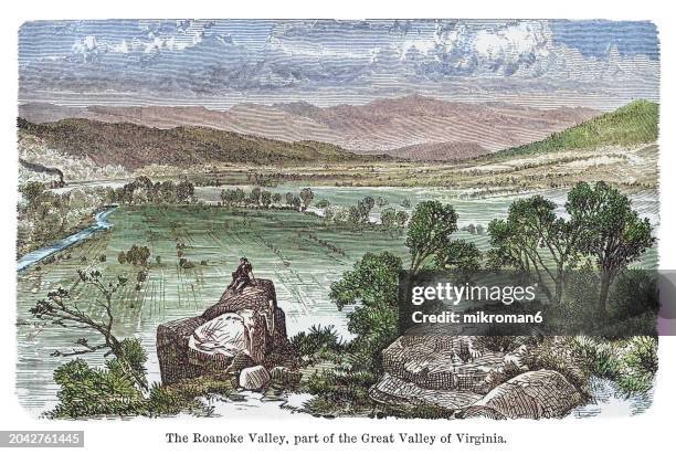 old engraved illustration of the great appalachian valley, the great valley or great valley region of virginia, one of the major landform features of eastern north america - indigenous american culture stock pictures, royalty-free photos & images