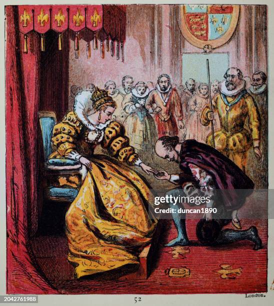queen elizabeth i and william shakespeare, tudor, elizabethan era, english history. - 16th century style stock illustrations