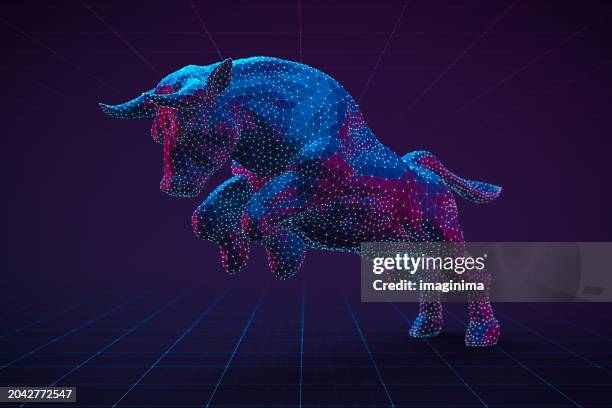 digital bull financial technology background - bull stock pictures, royalty-free photos & images