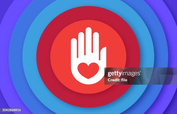 pflege hand herz freiwillige bildung kinder gemeinschaft symbol icon design-element - handabdruck stock-grafiken, -clipart, -cartoons und -symbole