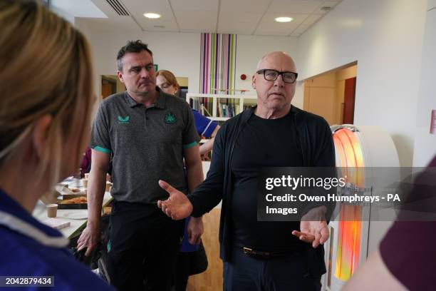 Dire Straits star Mark Knopfler, and Newcastle United ambassador Steve Harper meet nurses and staff, during a visit to the Teenage Cancer Trust ward,...