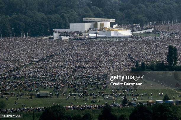 An estimated two million people are gathered in the Blonie field in Krakow to hear Pope John Paull II celebrate mass in honour of Saint Stanislaus,...