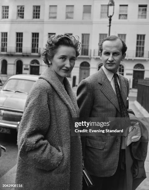 British publisher and politician Mark Bonham-Carter and Leslie, Lady St Just, pictured after announcing their engagement, June 23rd 1955.