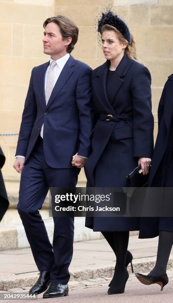 Princess Beatrice and Edoardo Mapelli Mozzi arrive for the Thanksgiving Service for King Constantine of the Hellenes at St George's Chapel on...