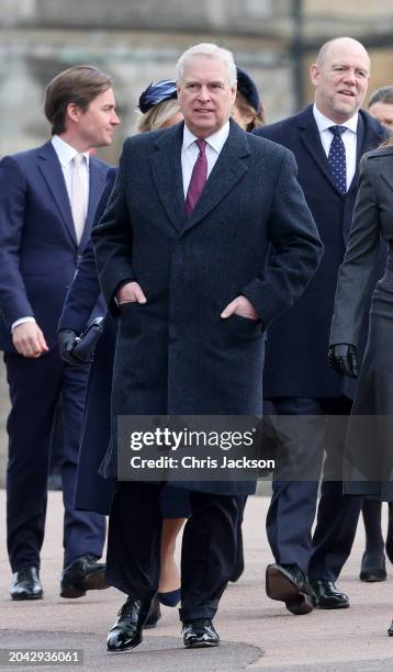 Prince Andrew, Duke of York attends the Thanksgiving Service for King Constantine of the Hellenes at St George's Chapel on February 27, 2024 in...