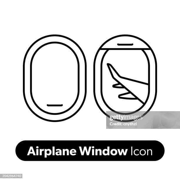 airplane window line icon. editable stroke vector icon. - window stock illustrations