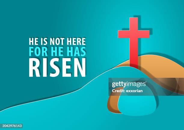 ilustraciones, imágenes clip art, dibujos animados e iconos de stock de tomb of jesus and cross - he is risen