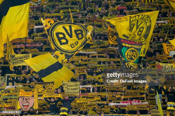 Fans of Borussia Dortmund during the Bundesliga match between Borussia Dortmund and VfL Bochum 1848 at Signal Iduna Park on January 28, 2024 in...