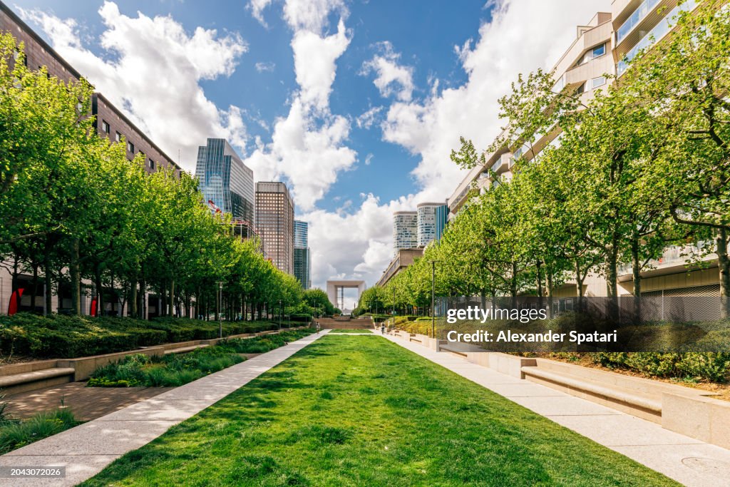La Defense business district on a sunny summer day, Paris, France