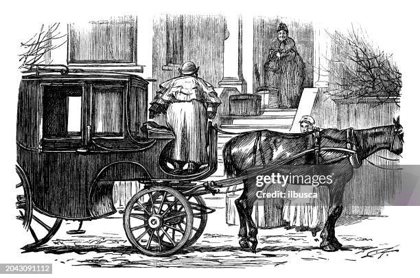 stockillustraties, clipart, cartoons en iconen met british satire caricature comic cartoon illustration - wagen getrokken door een dier