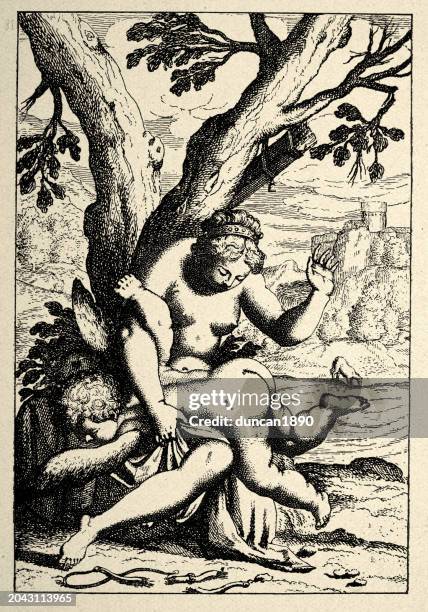 punishment of the little heartbreaker, woman, venus, smacking cupids bottom, end 16th century art - smack on the bottom stock illustrations