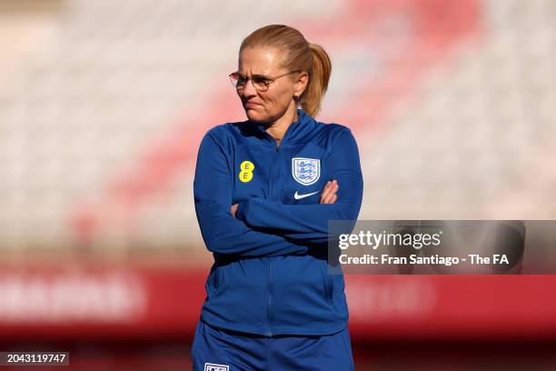 Sarina Wiegman, Manager of England, looks on prior to the Women's international friendly match between England and Italy at Estadio Nuevo Mirador...