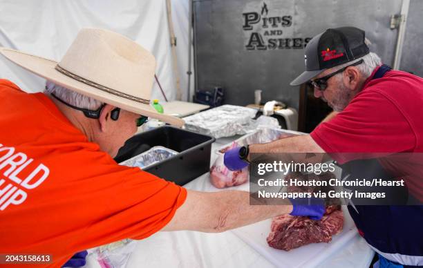 Jerry Kent prepares brisket at the Houston Livestock Show & Rodeo World's Championship Bar-B-Que competition on Friday, Feb. 23 in Houston.
