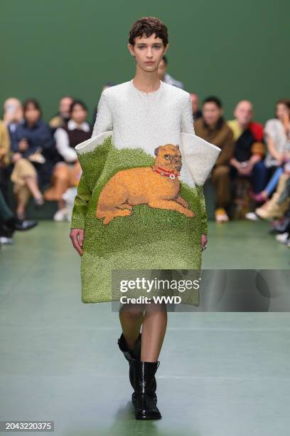 Model on the runway at Loewe RTW Fall 2024 as part of Paris Ready to Wear Fashion Week held at Esplanade Saint-Louis on March 1, 2024 in Paris,...