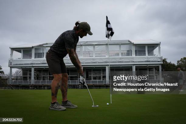 Gregory Sanzo putts as construction continues ahead of the 2024 Texas Childrens Houston Open on Monday, Feb. 26 at Memorial Park Golf Course in...